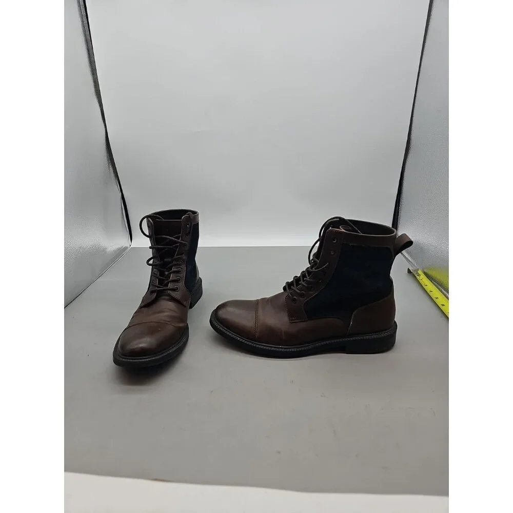 Kenneth Cole REACTION Mens‎ Ankle Tie Suede Boot Brown Bluec Leather Sz US 7